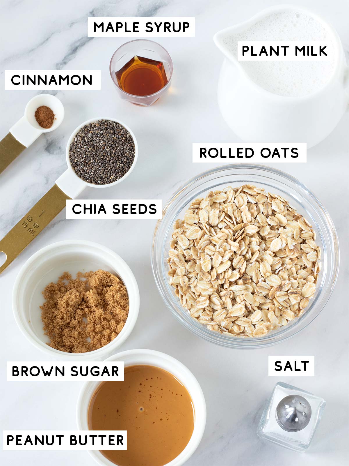 Ingredients for maple brown sugar overnight oats without yogurt.