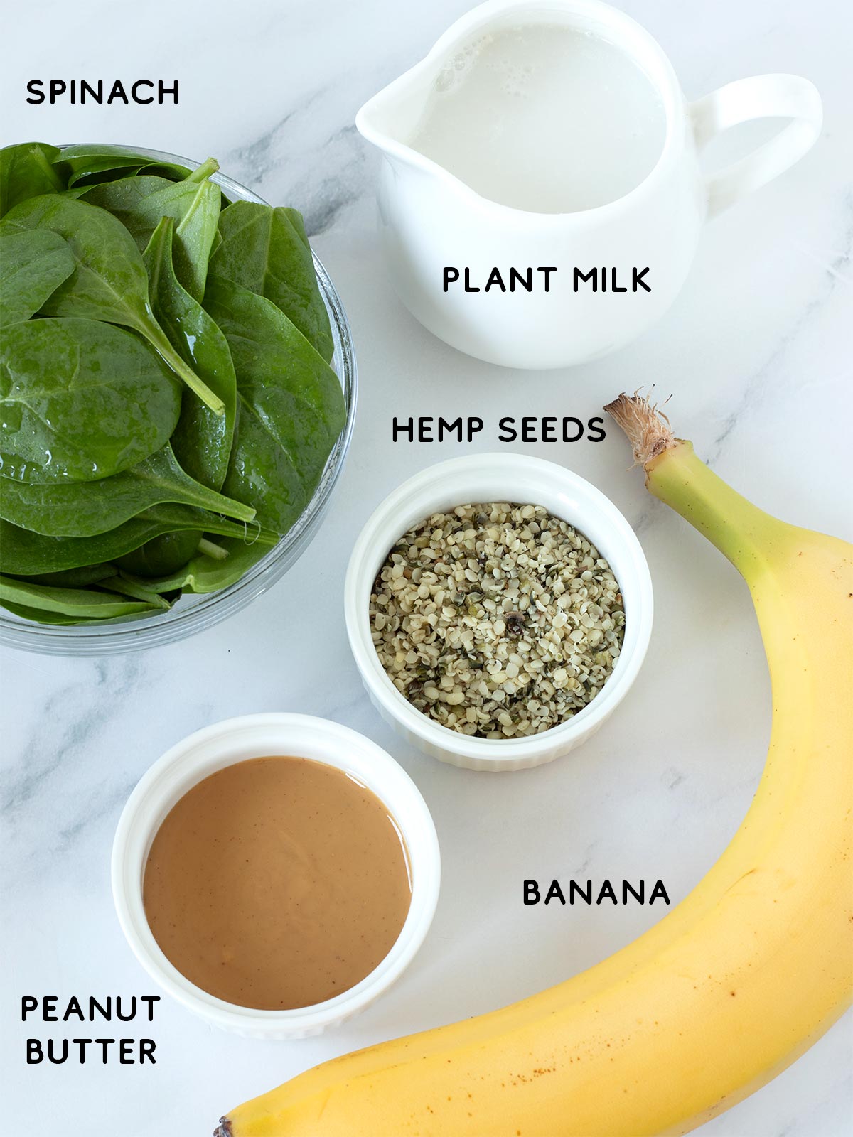 Green hemp seed smoothie ingredients.