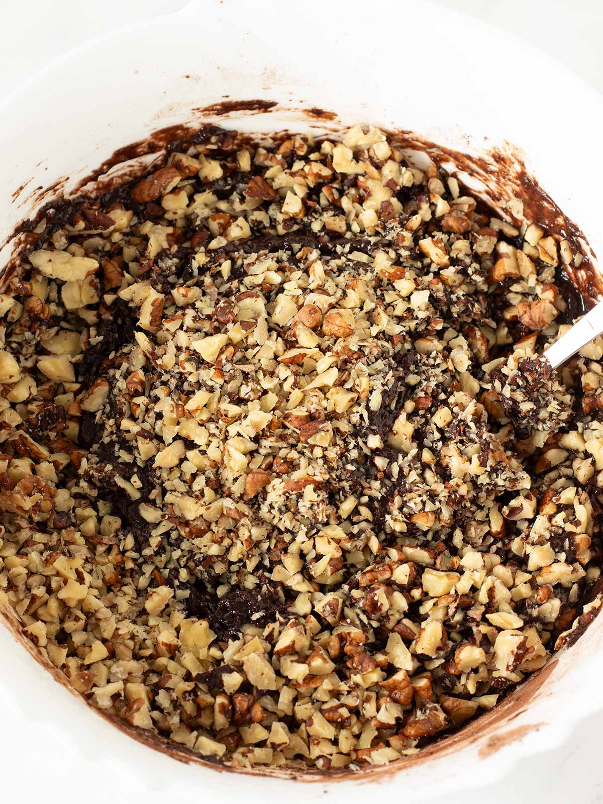 Easy chocolate walnut cake batter.