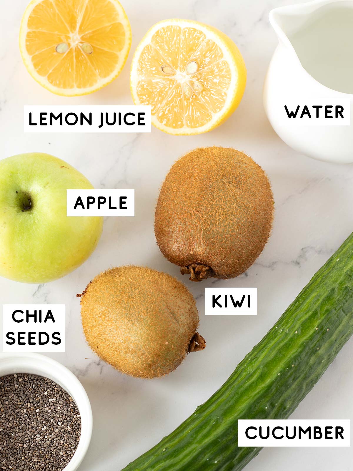 Ingredients for cucumber kiwi smoothie.