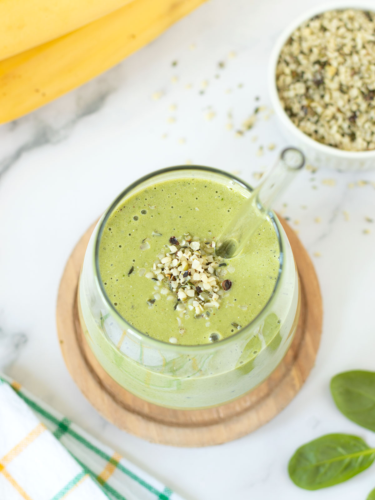 Green hemp seed smoothie.