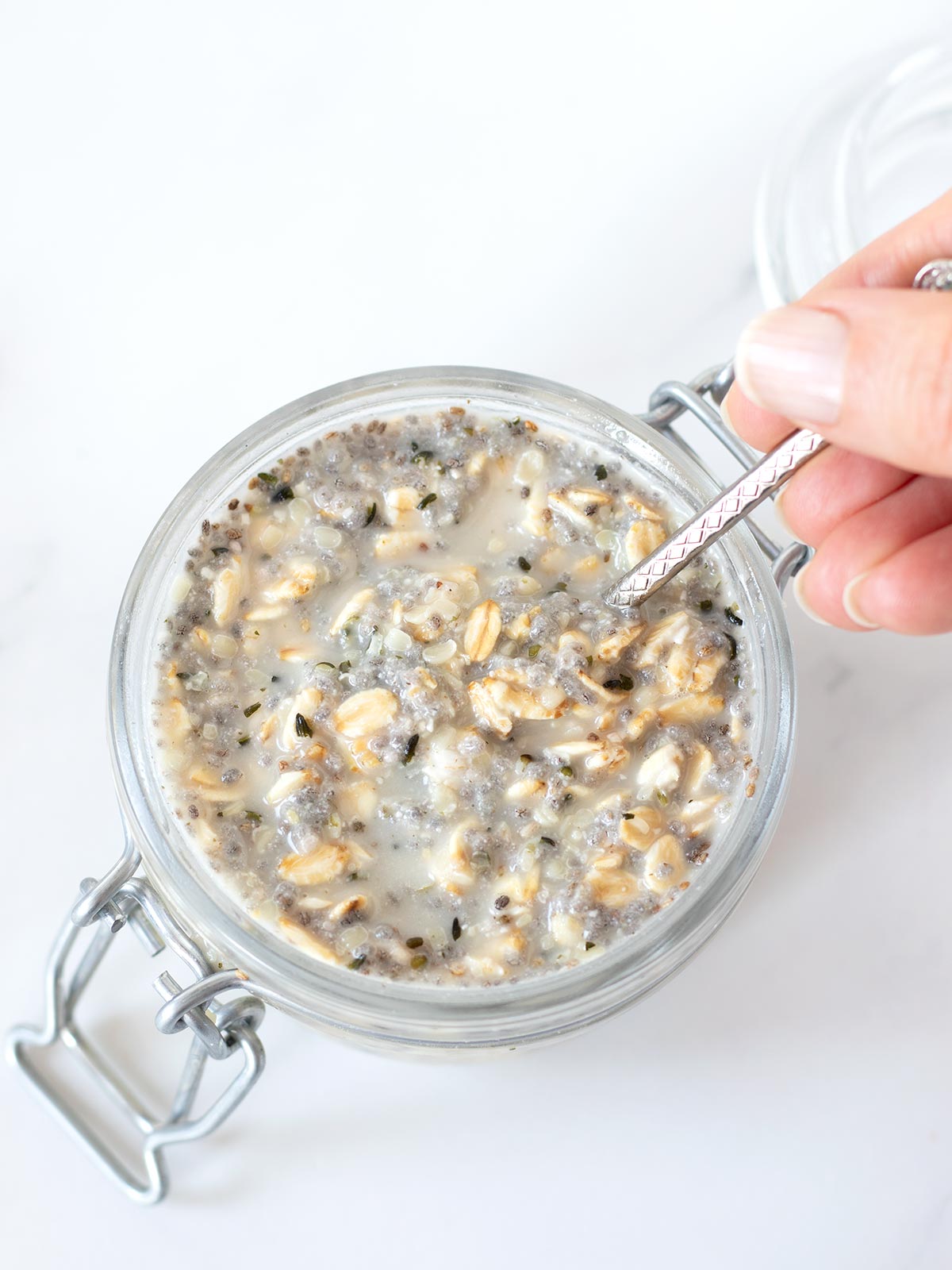 Hemp seed overnight oatmeal meal prep.