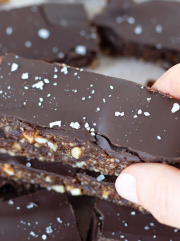No-bake chocolate date nut bars.