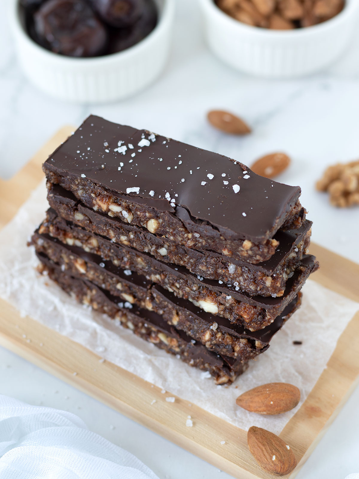 No-bake chocolate date nut energy bars.