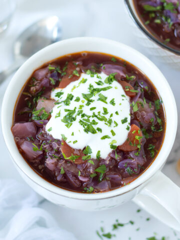 Vegan red cabbage soup.