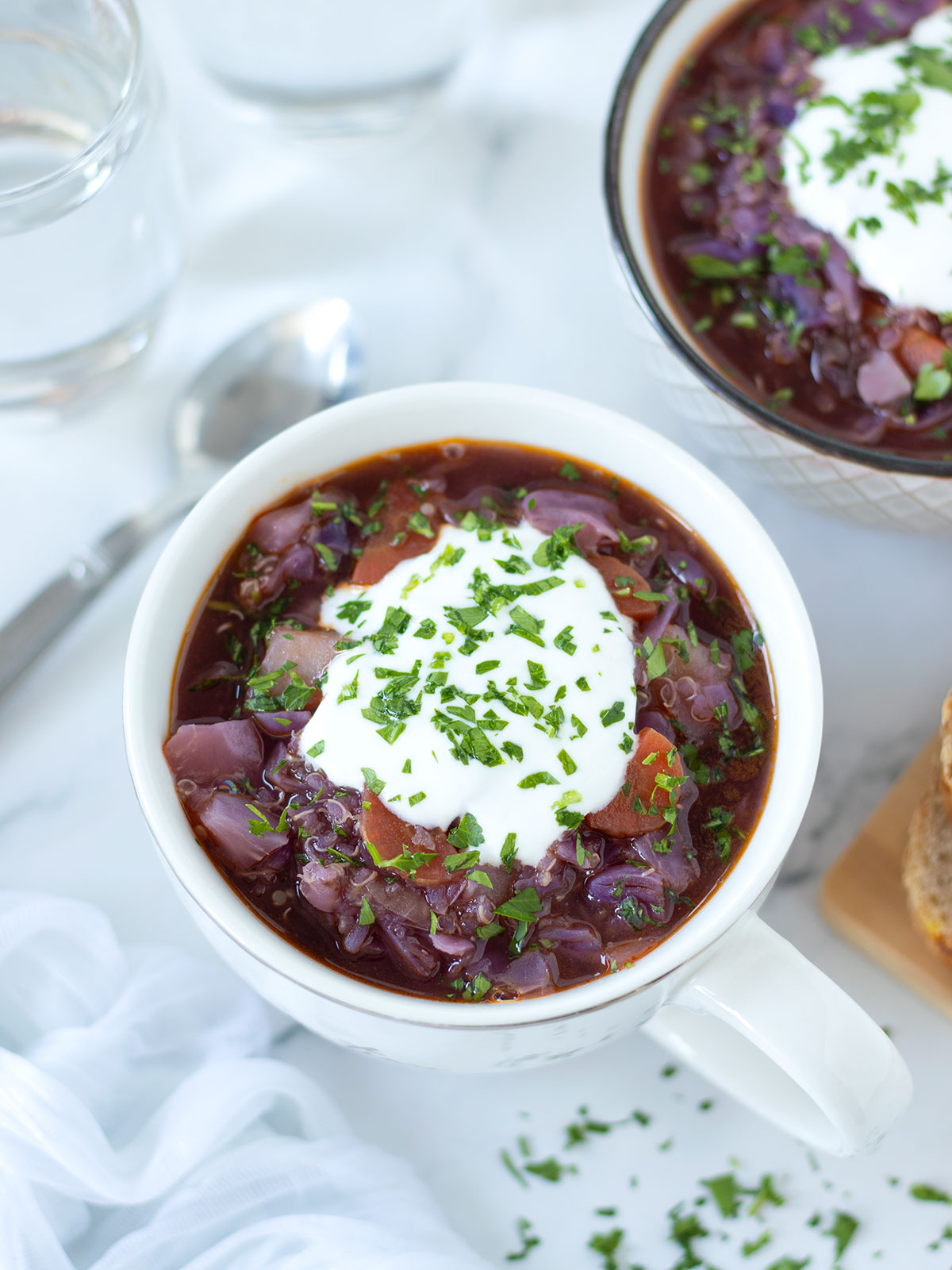 Vegan red cabbage soup.