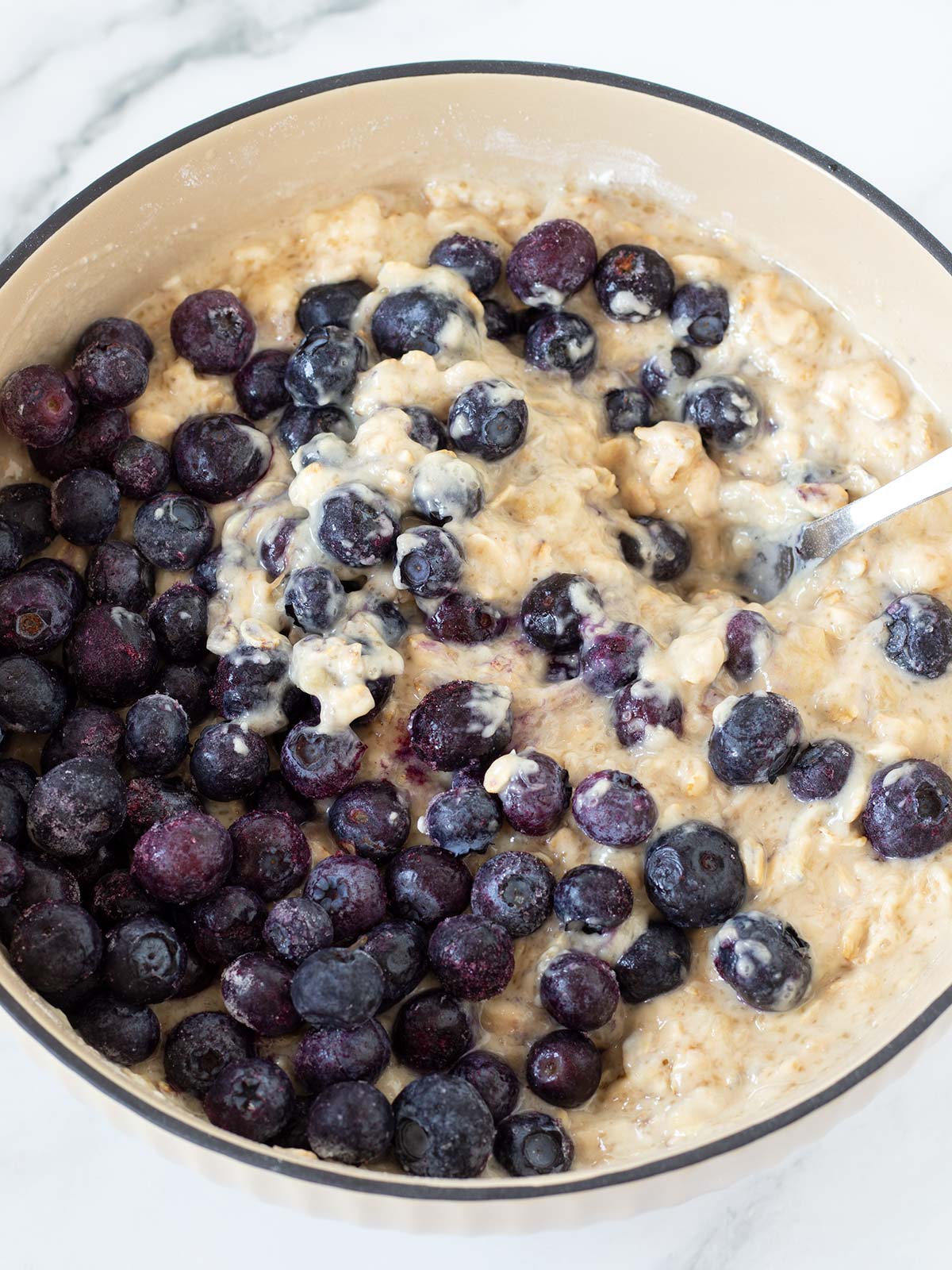 Blueberry banana oatmeal muffins batter.