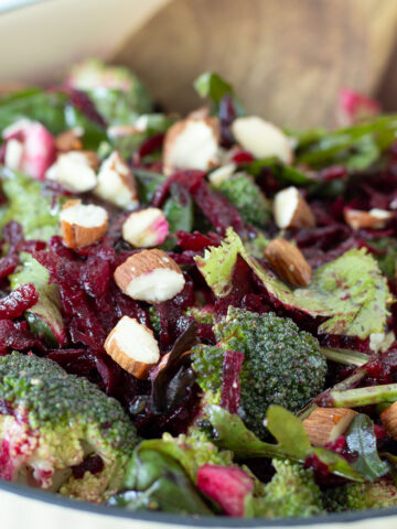 Simple broccoli beet salad (vegan).