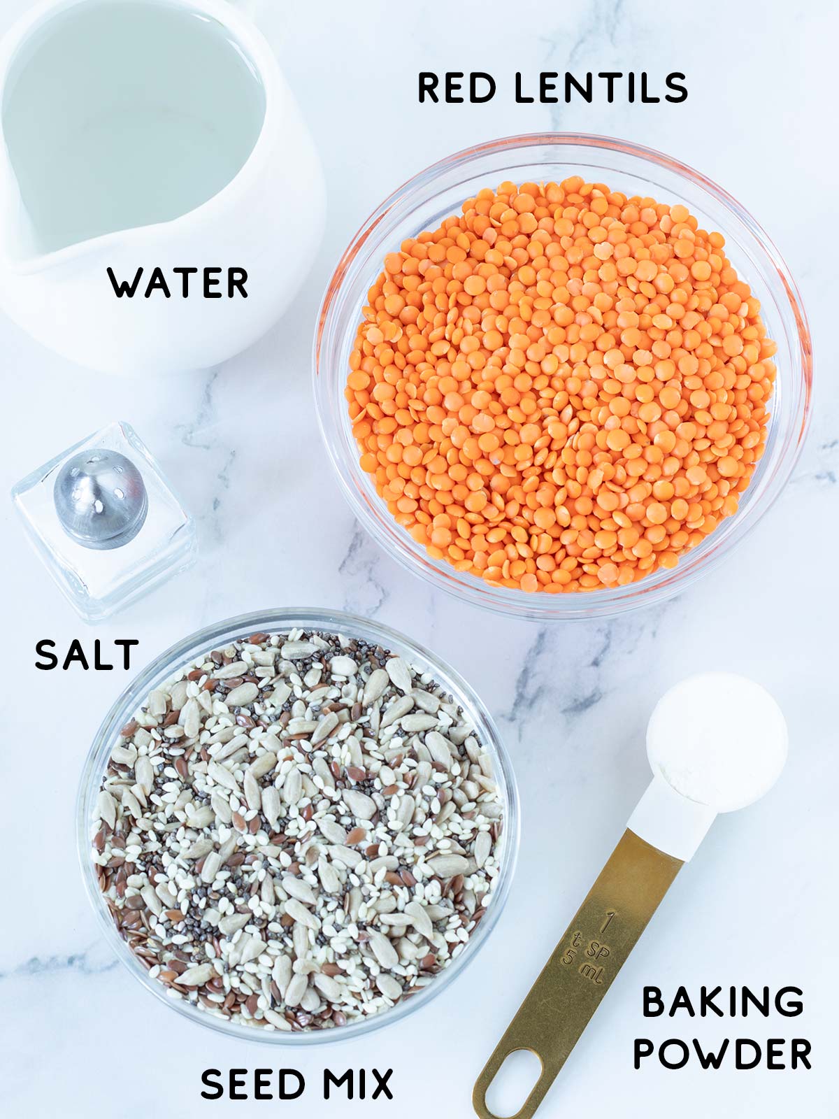 Ingredients for red lentil crackers.