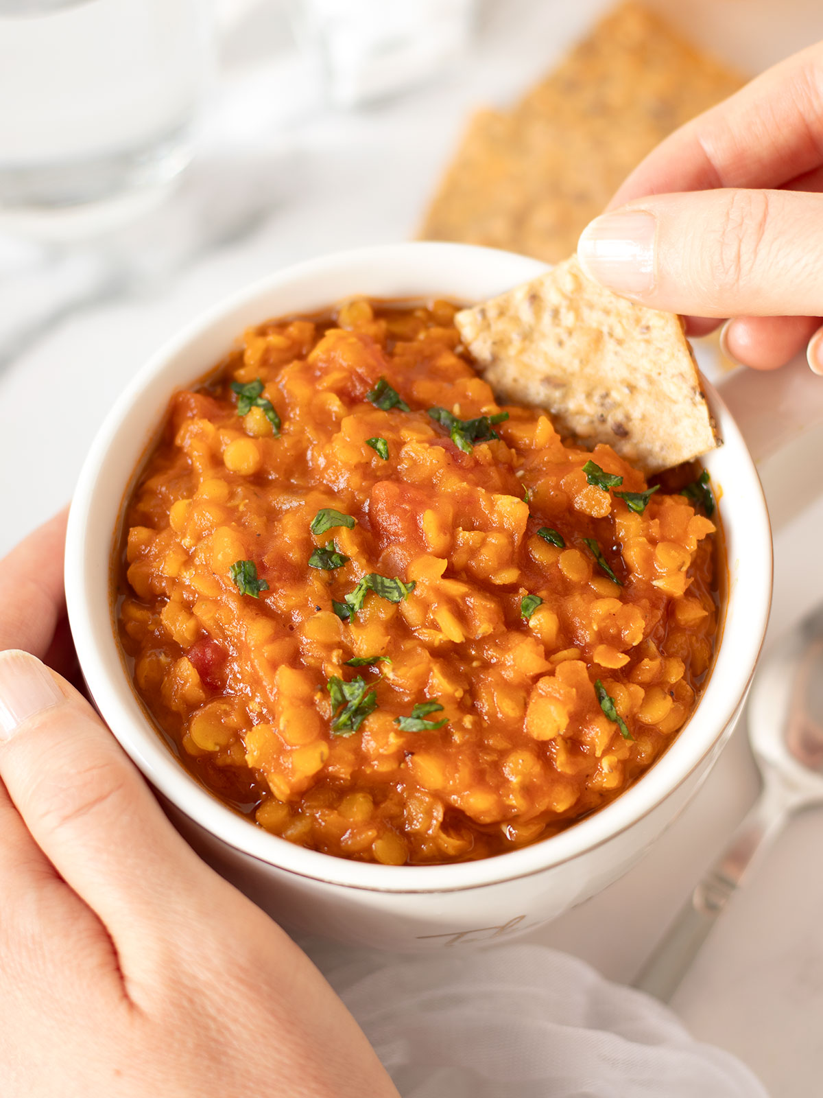 Red lentil tomato soup.