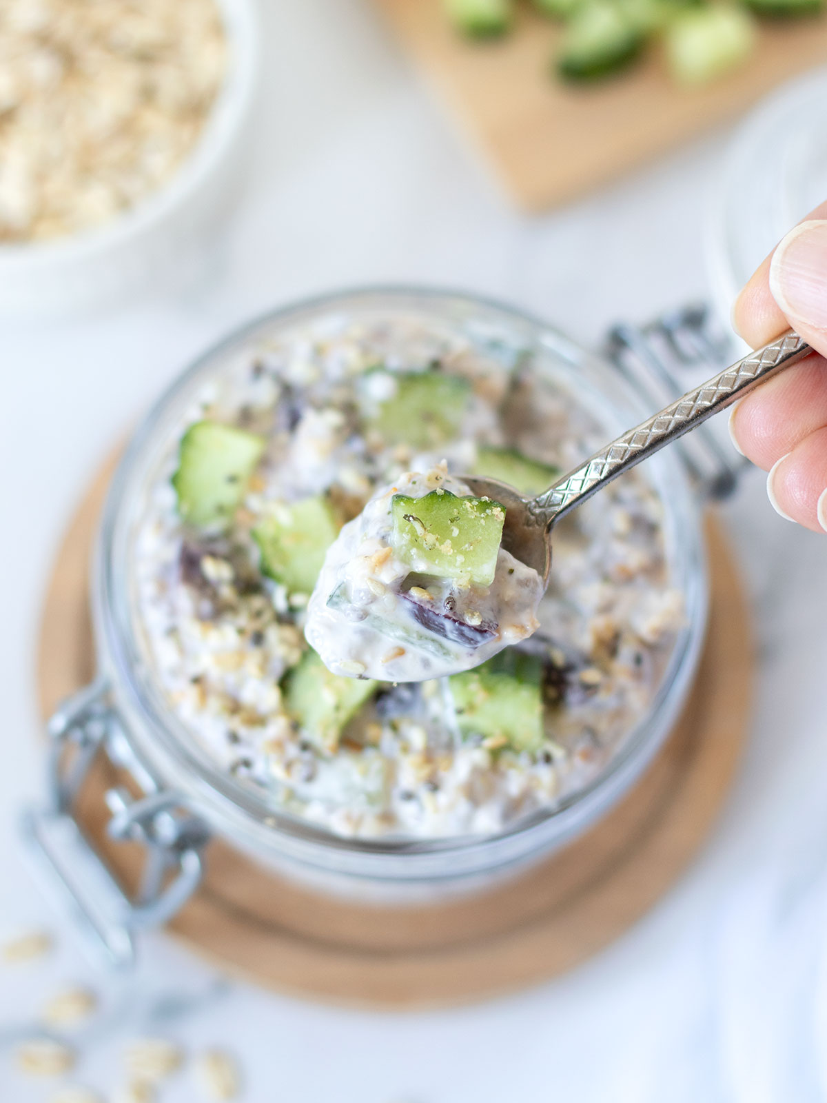 Vegan savory overnight oatmeal.