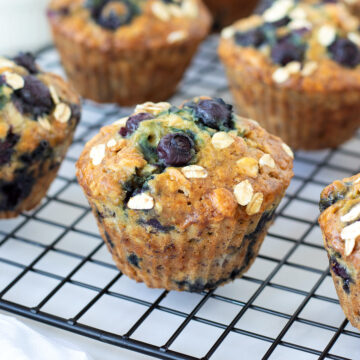 Vegan blueberry banana oat muffins.