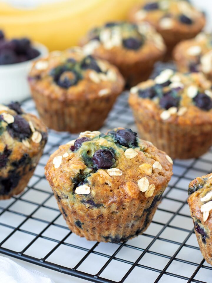 Vegan blueberry banana oat muffins.