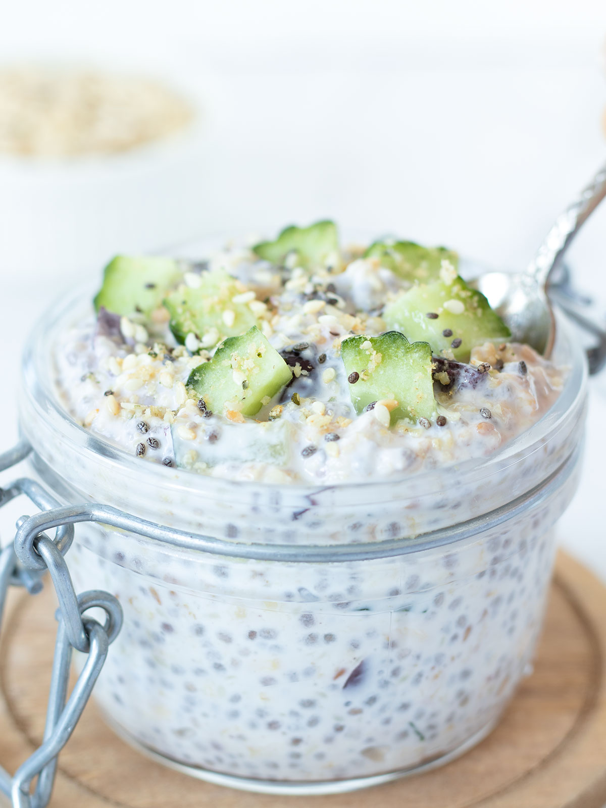 Vegan savory overnight oats with yogurt.