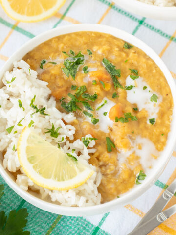 Vegan coconut red lentil curry.