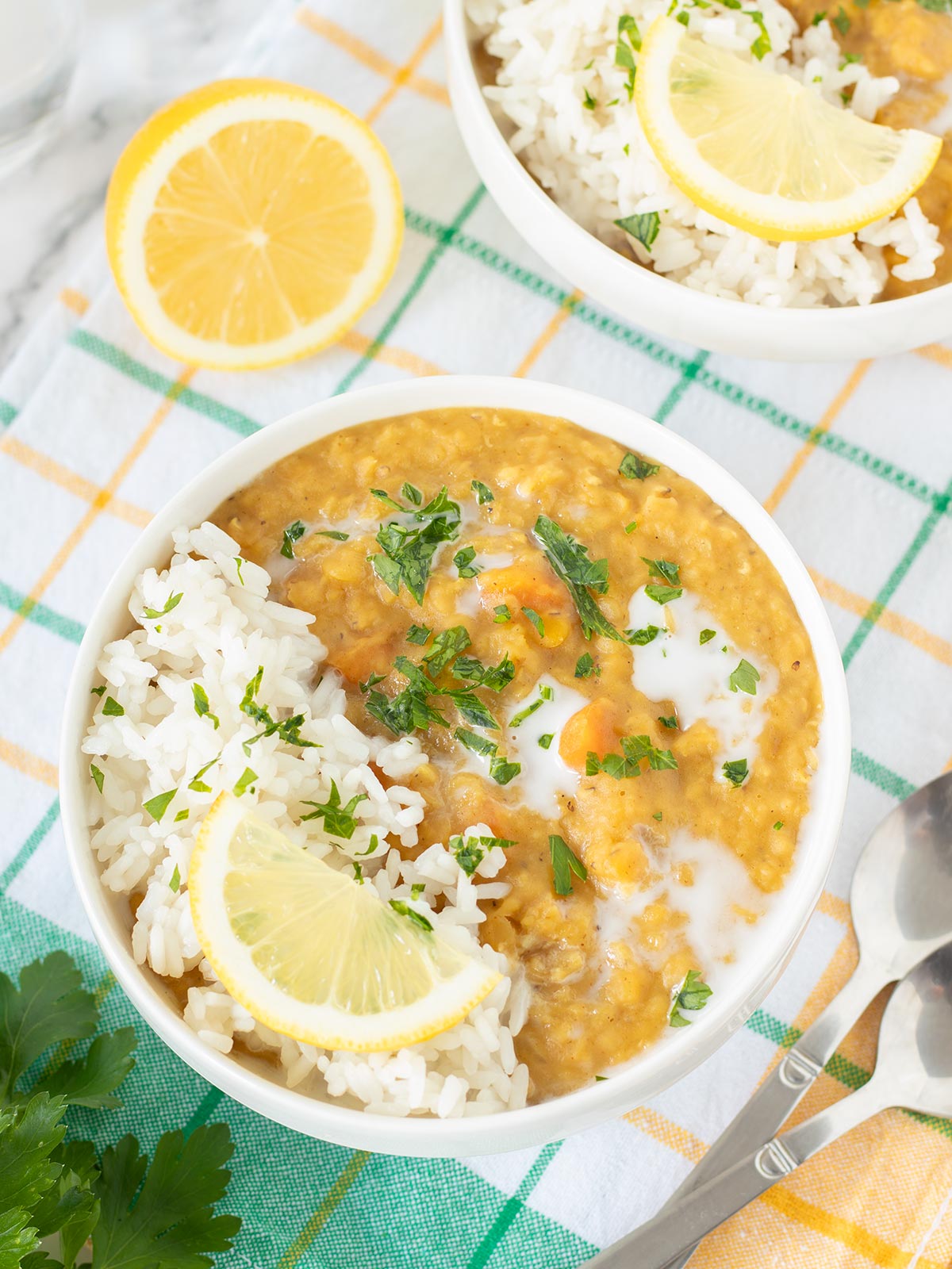 Vegan coconut red lentil curry.