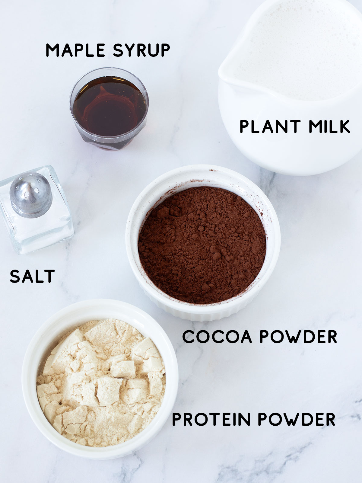 Ingredients for vegan protein hot chocolate.