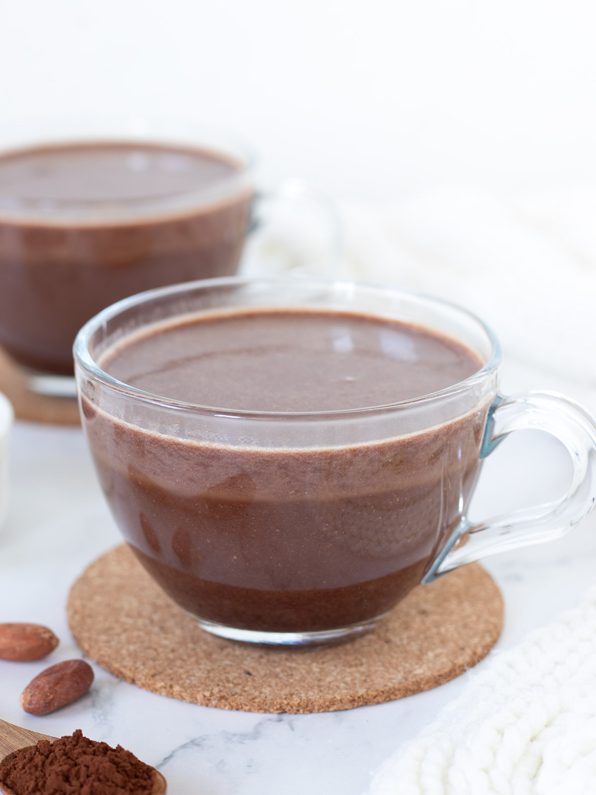 Vegan homemade hot chocolate drink with protein powder.