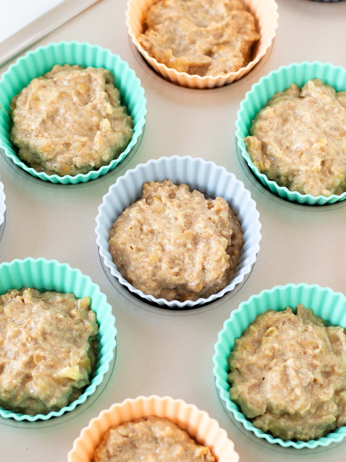 Lentil banana muffins prepared for baking.