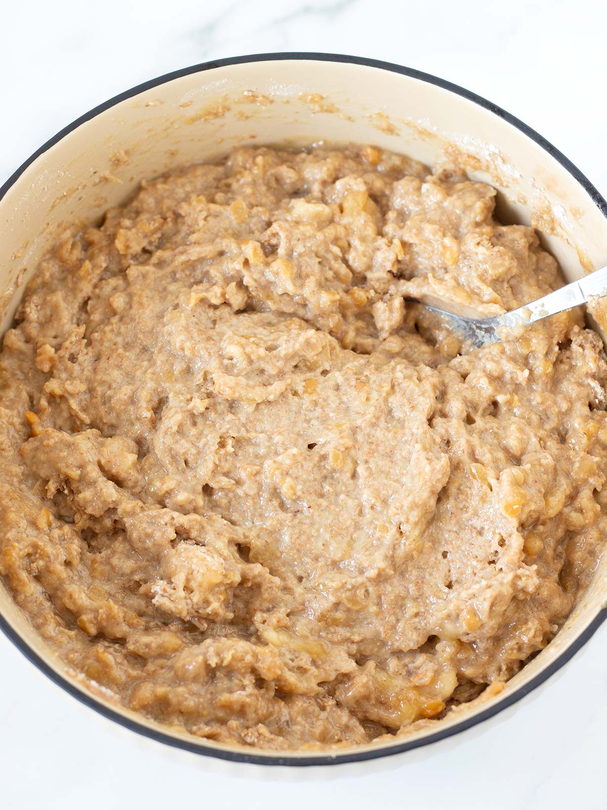 Vegan batter for lentil banana muffins.