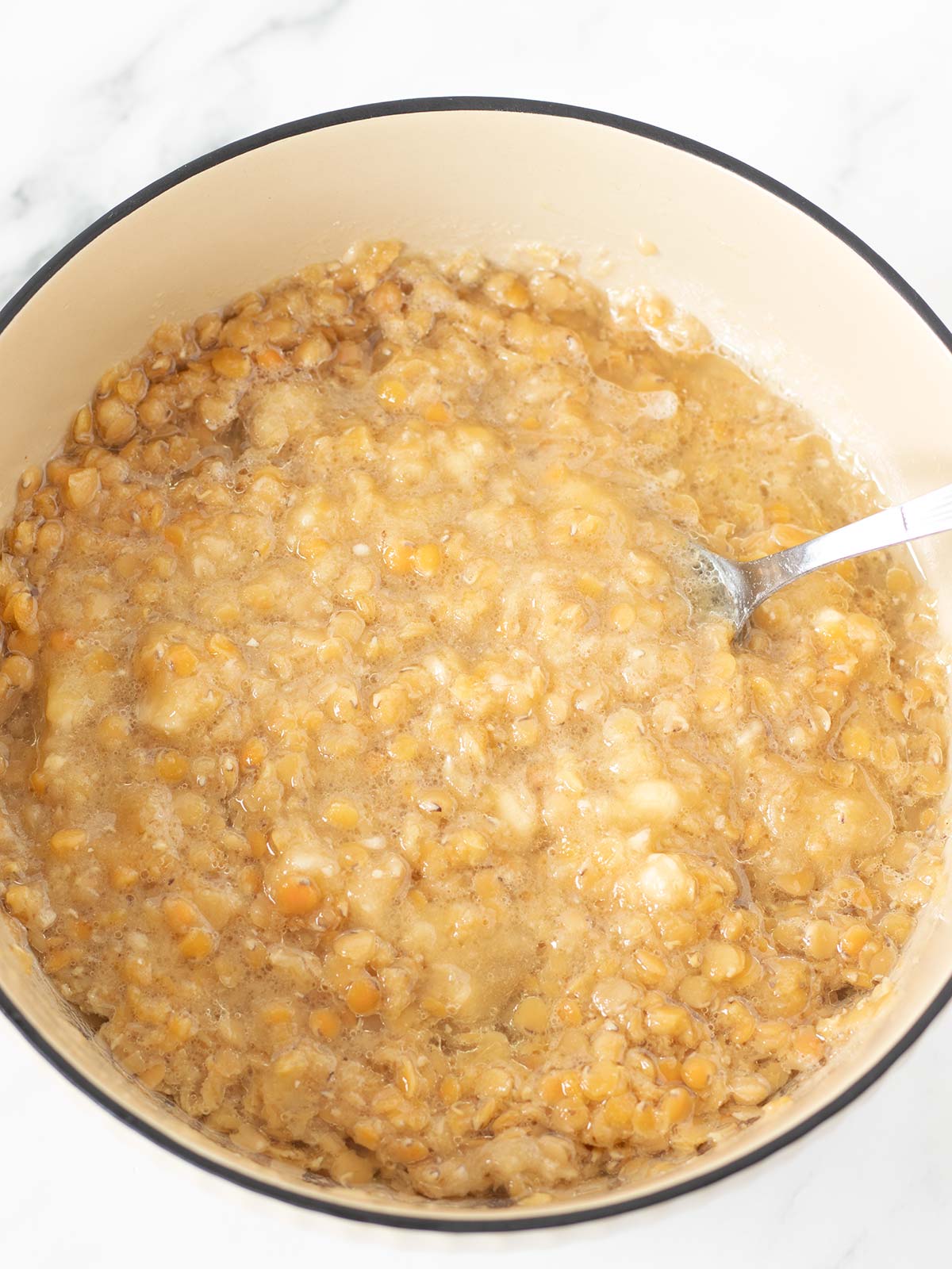 Wet ingredients for lentil banana muffins.