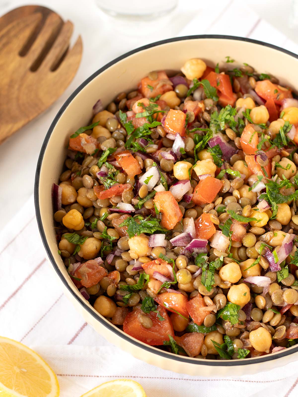 Vegan lentil chickpea salad.