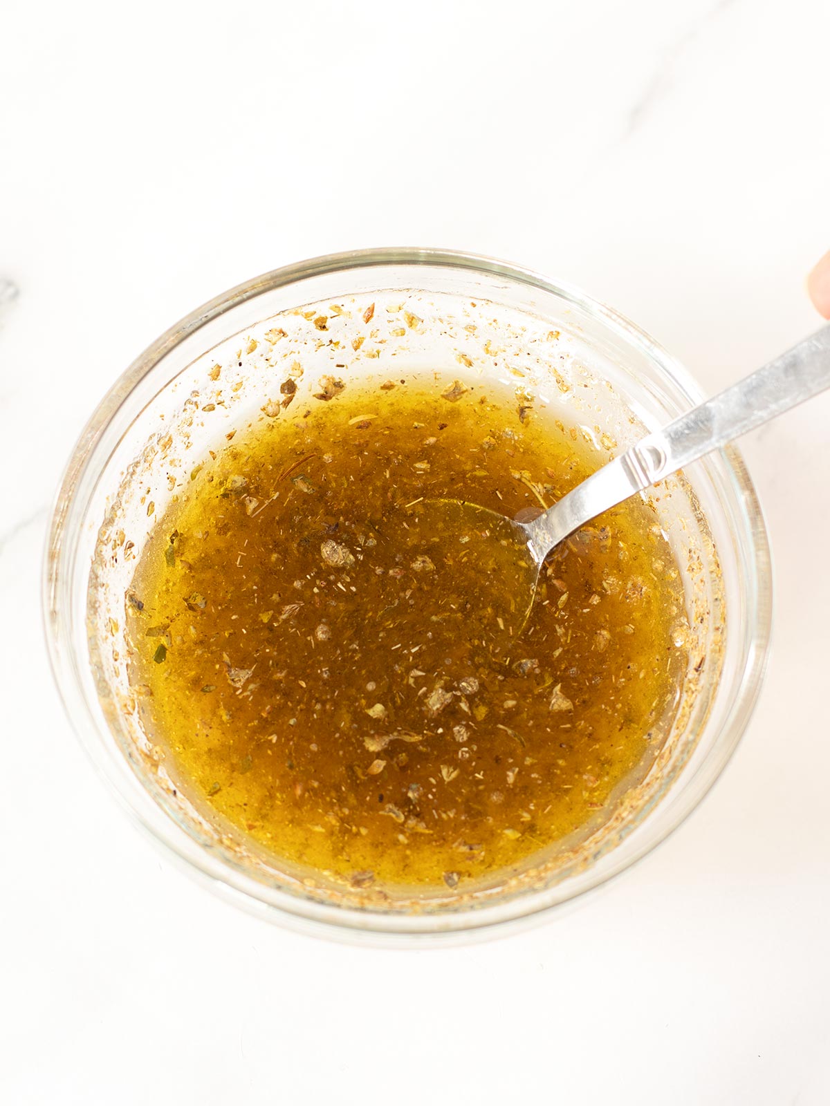 Simple dressing for chickpea lentil salad.