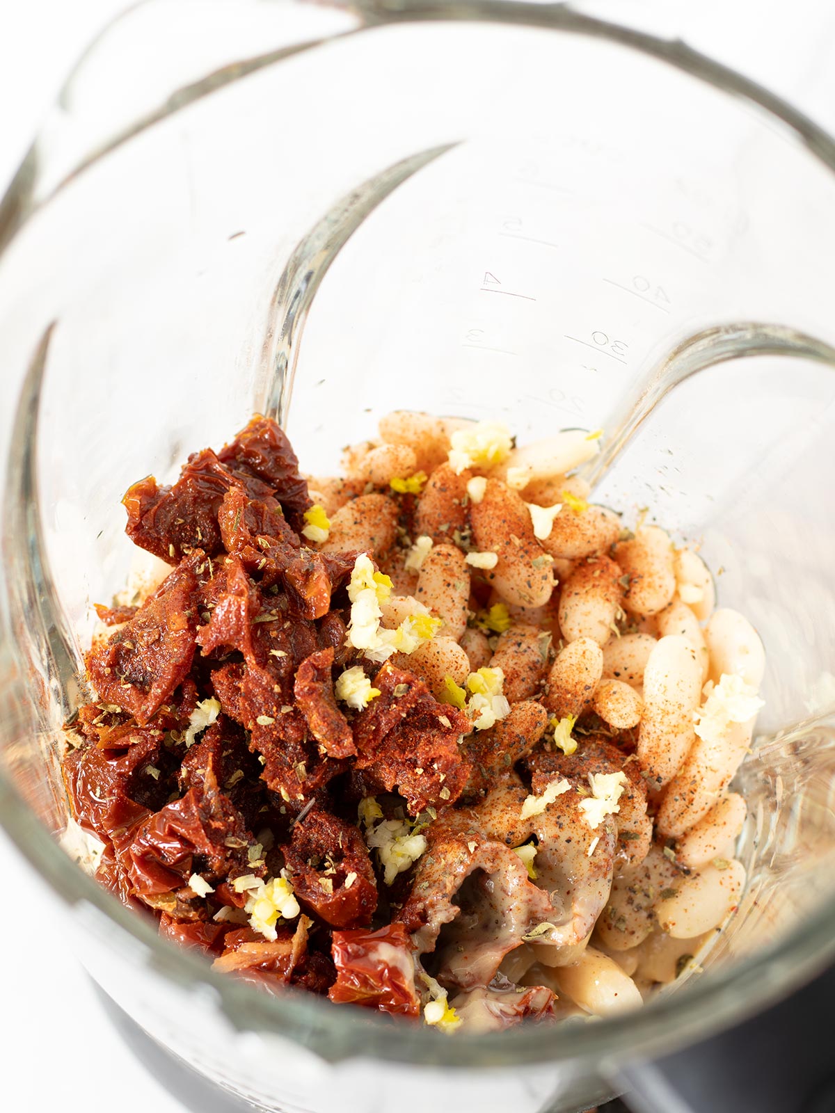 Sun dried tomato dip ingredients in blender.