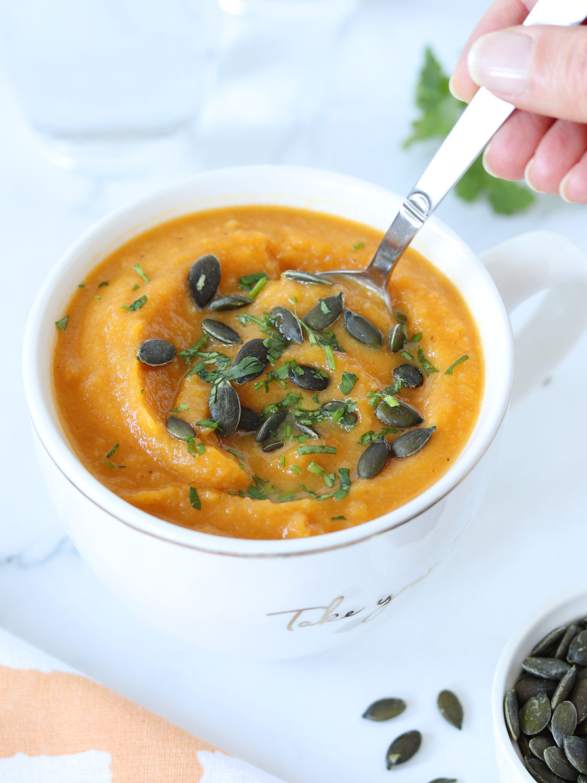 Roasted cauliflower pumpkin soup.