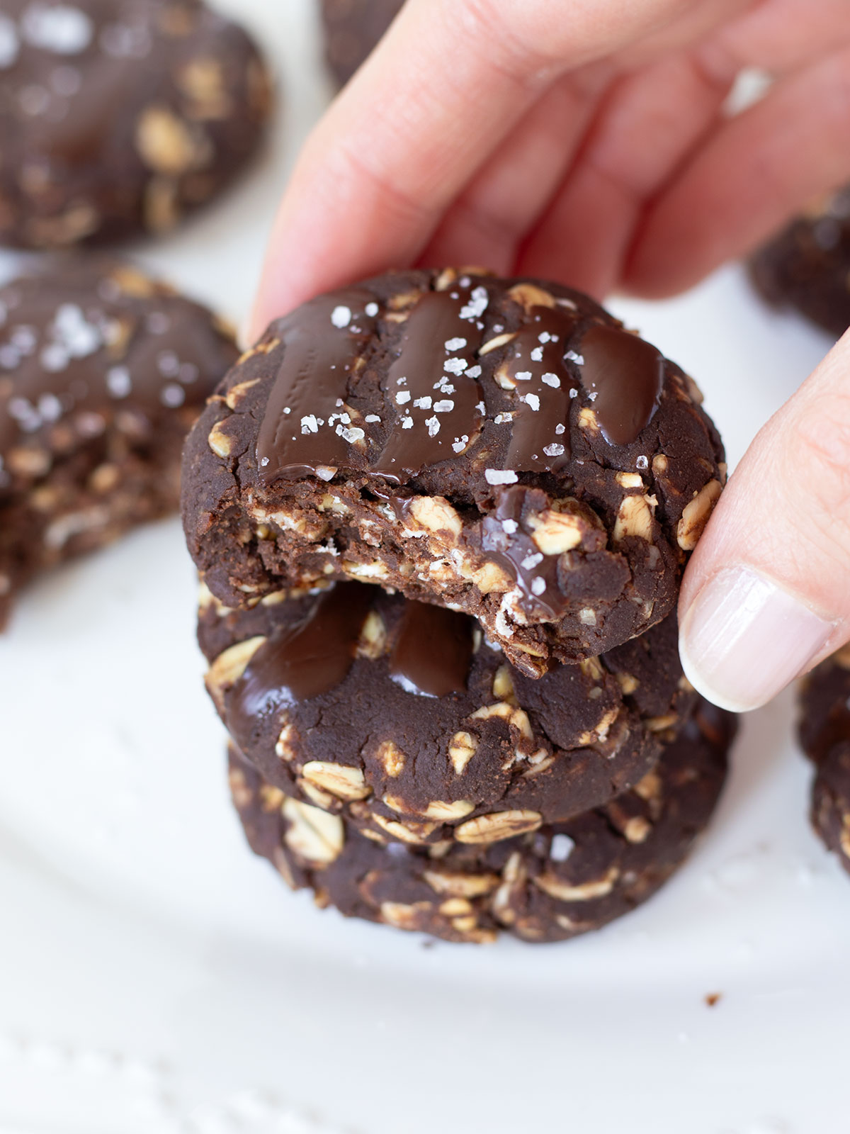No-bake chocolate protein oatmeal cookies (vegan and gluten-free).