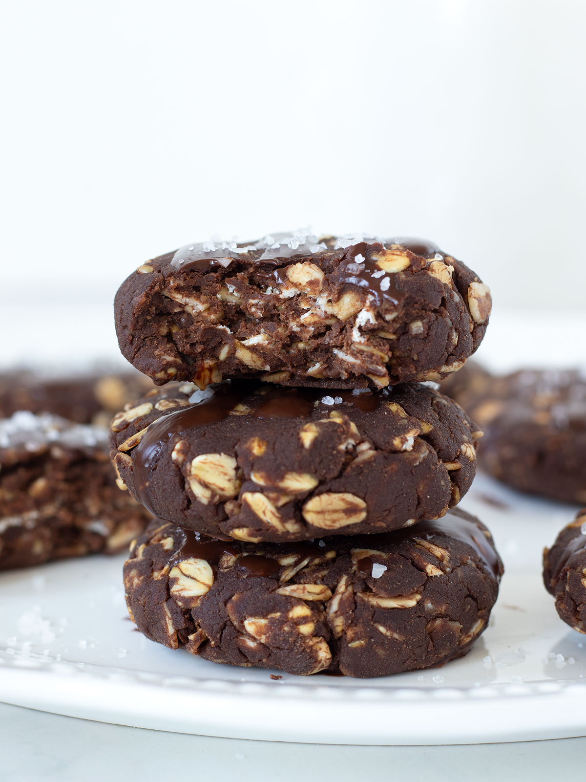 No-bake chocolate protein oatmeal cookies without flour.