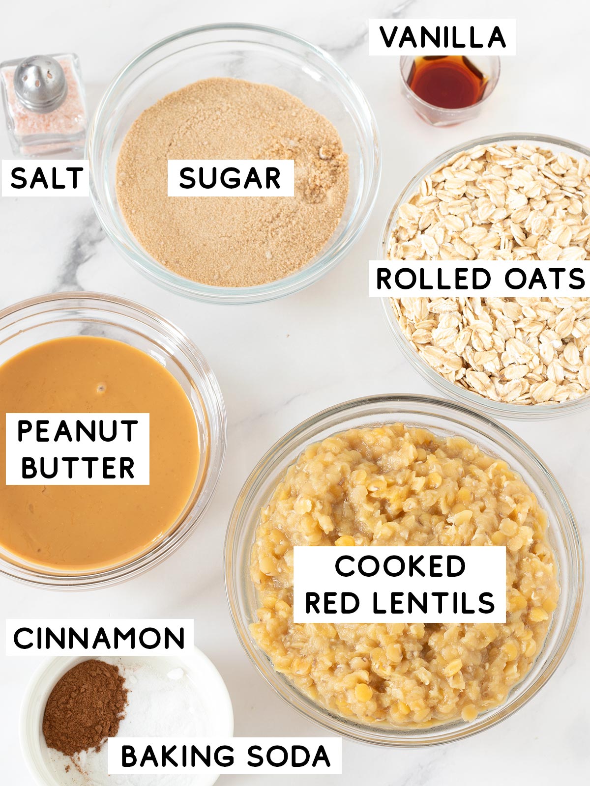 Ingredients for red lentil cookies.