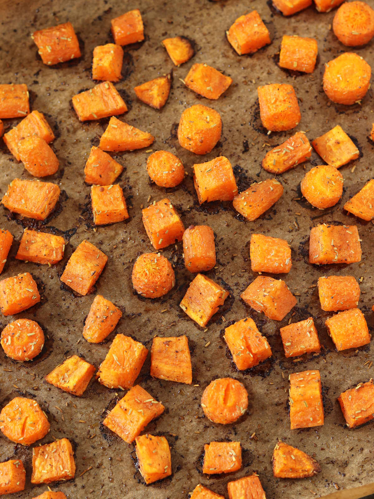 Roasted carrots and sweet potatoes.