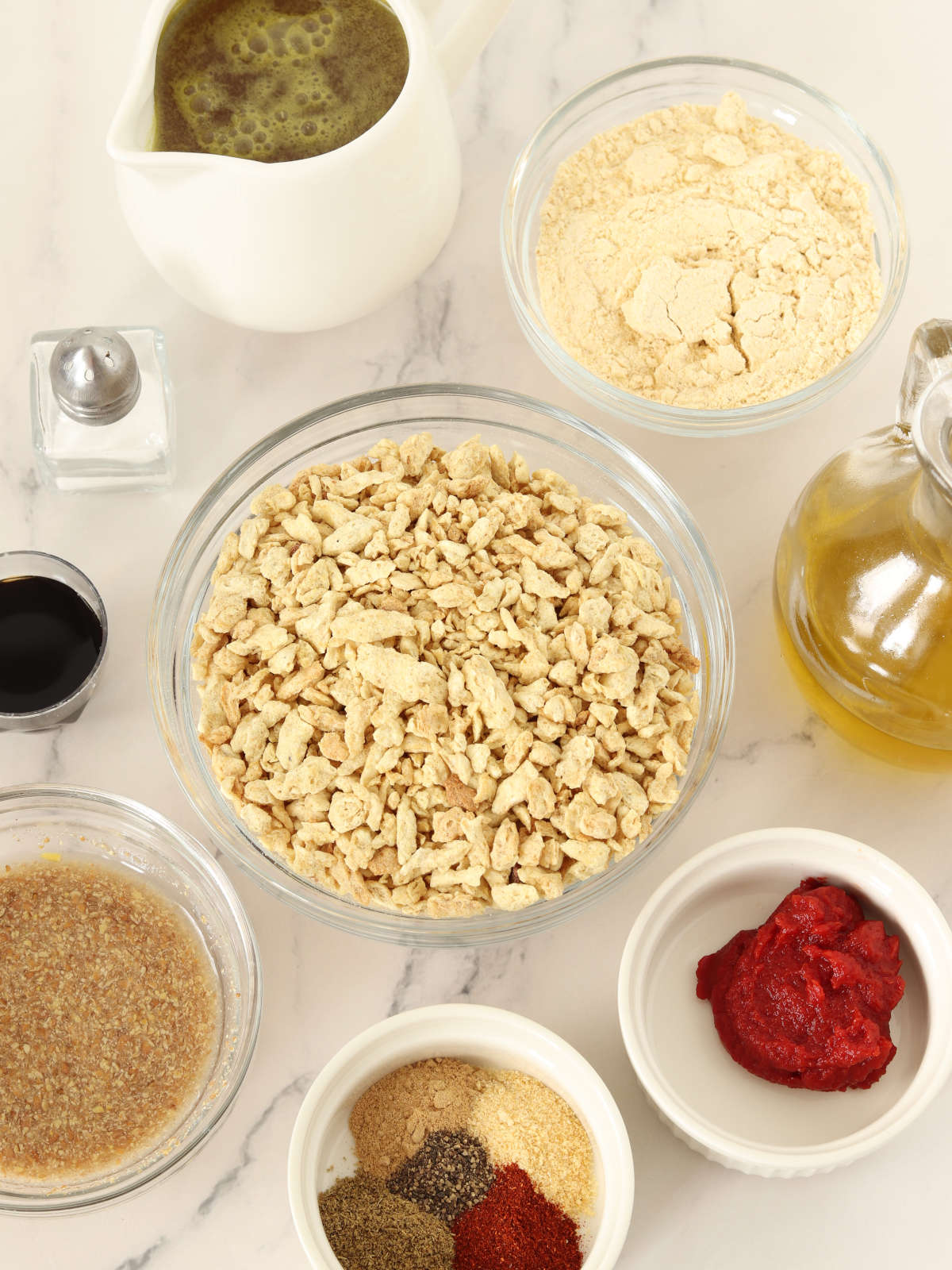 Ingredients for vegan high-protein TVP burger patties.