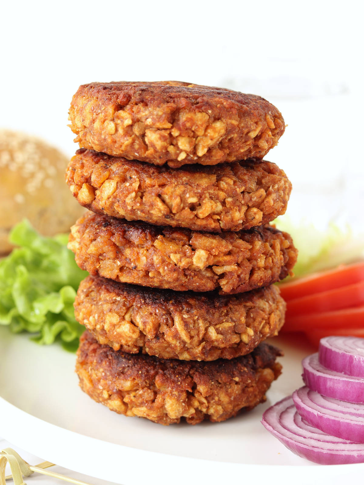 Vegan high-protein TVP burger patties.