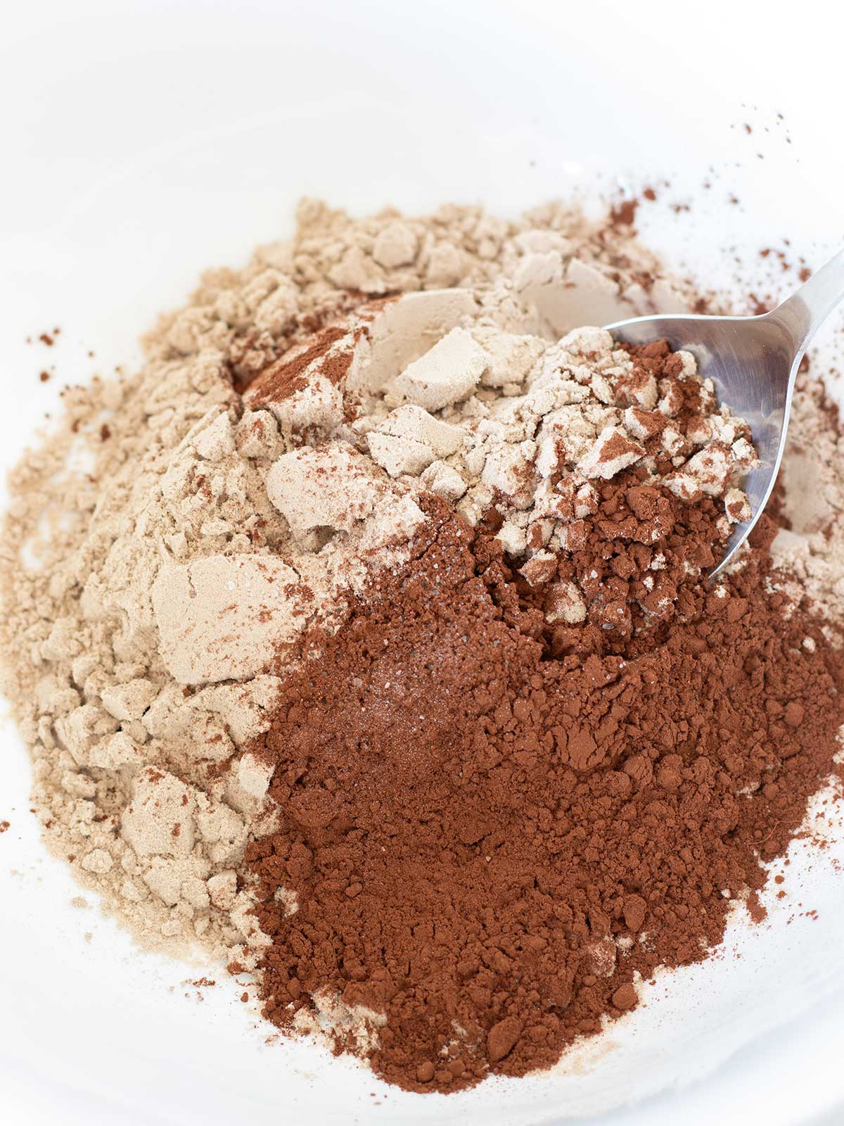 Dry ingredients for vegan brownie protein bars.