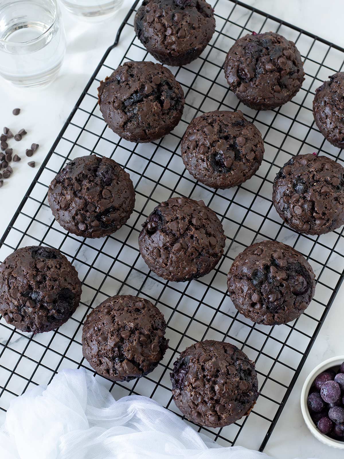 Vegan blueberry chocolate muffins.