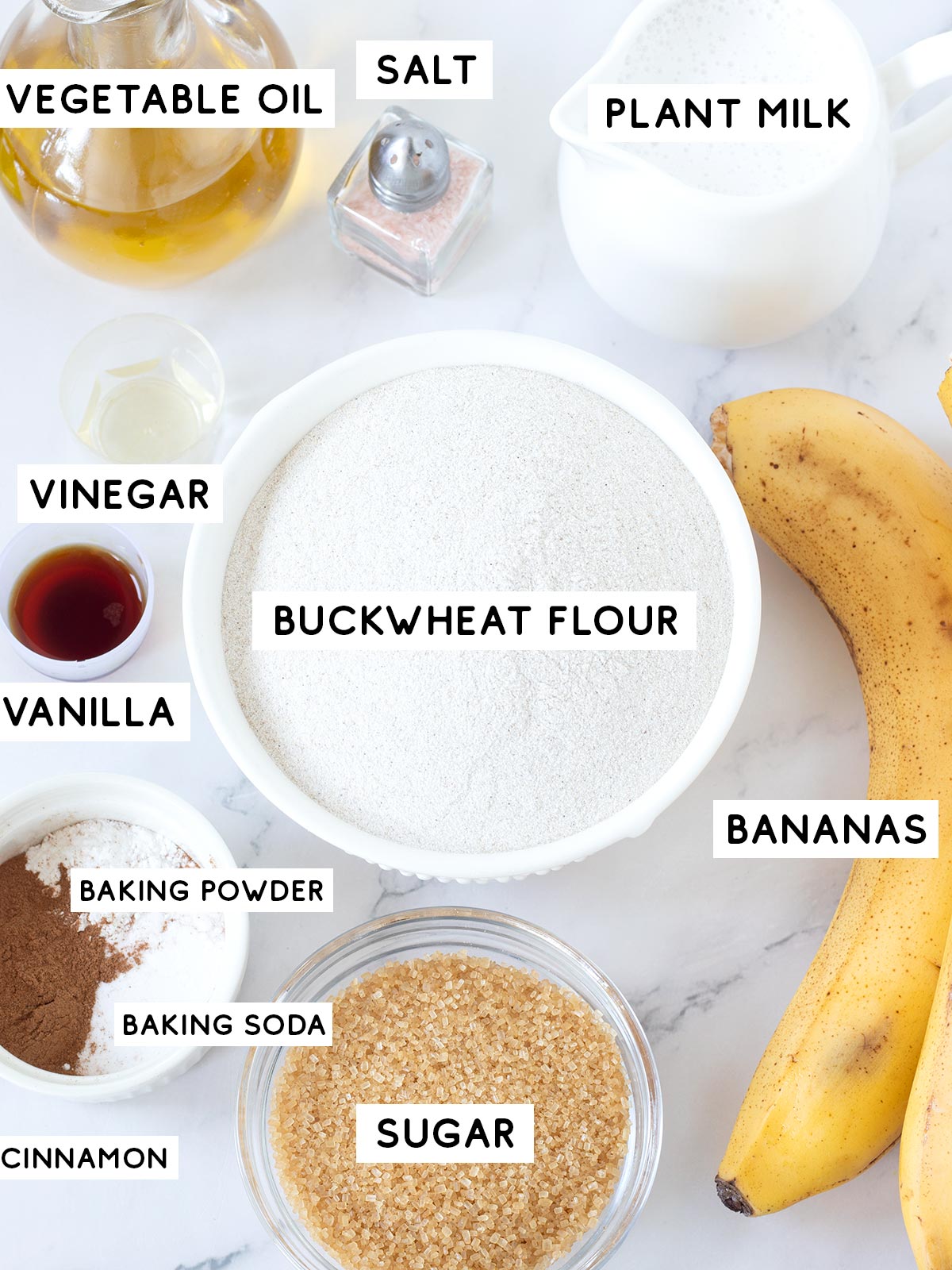 Buckwheat banana bread ingredients.