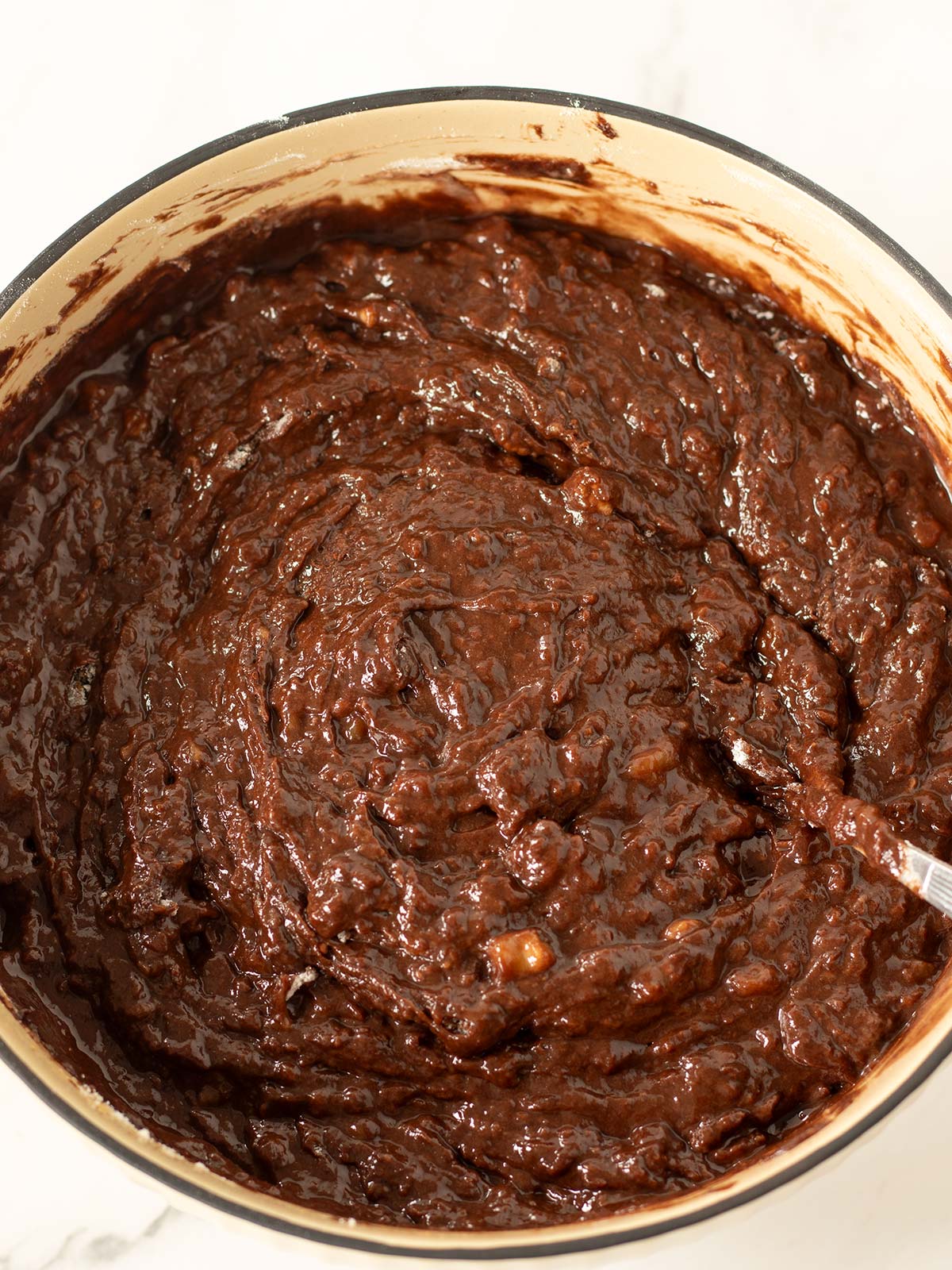 Batter for chocolate banana cake.