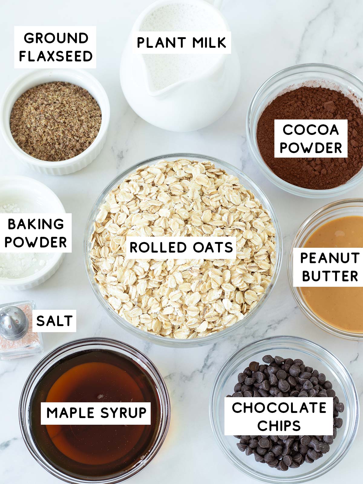Ingredients for chocolate baked oats.