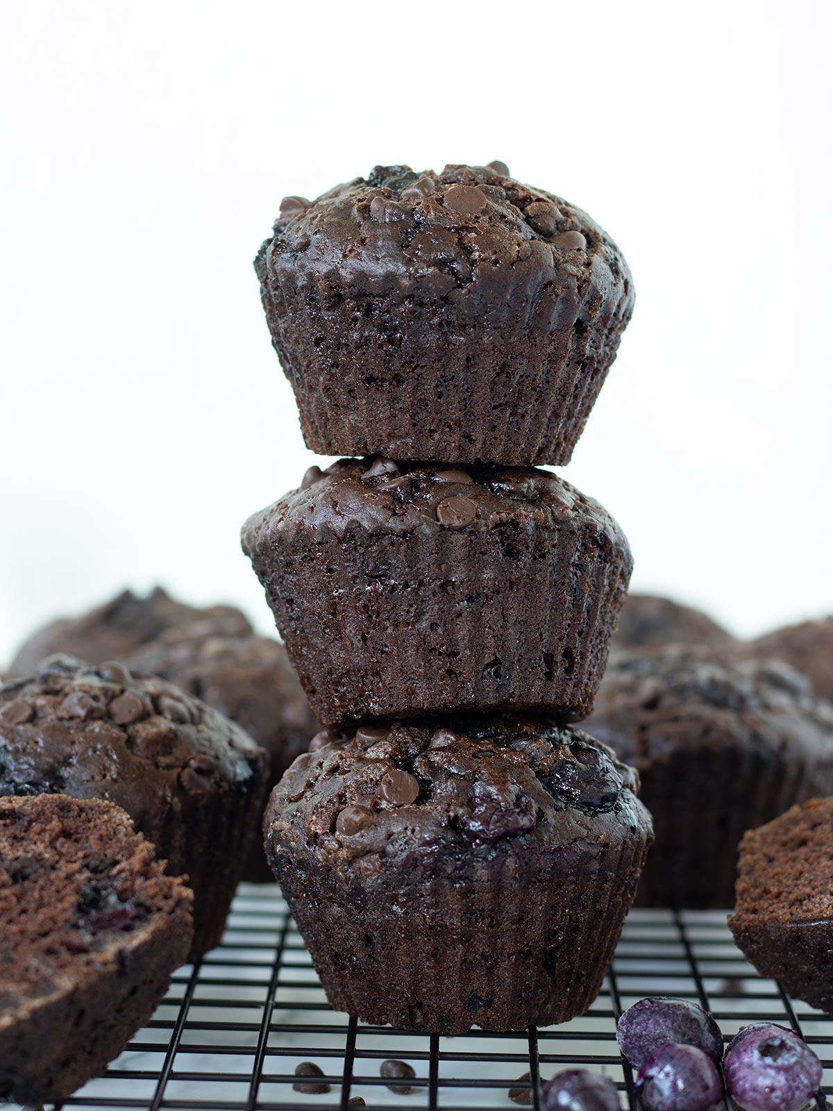 Moist blueberry chocolate muffins.