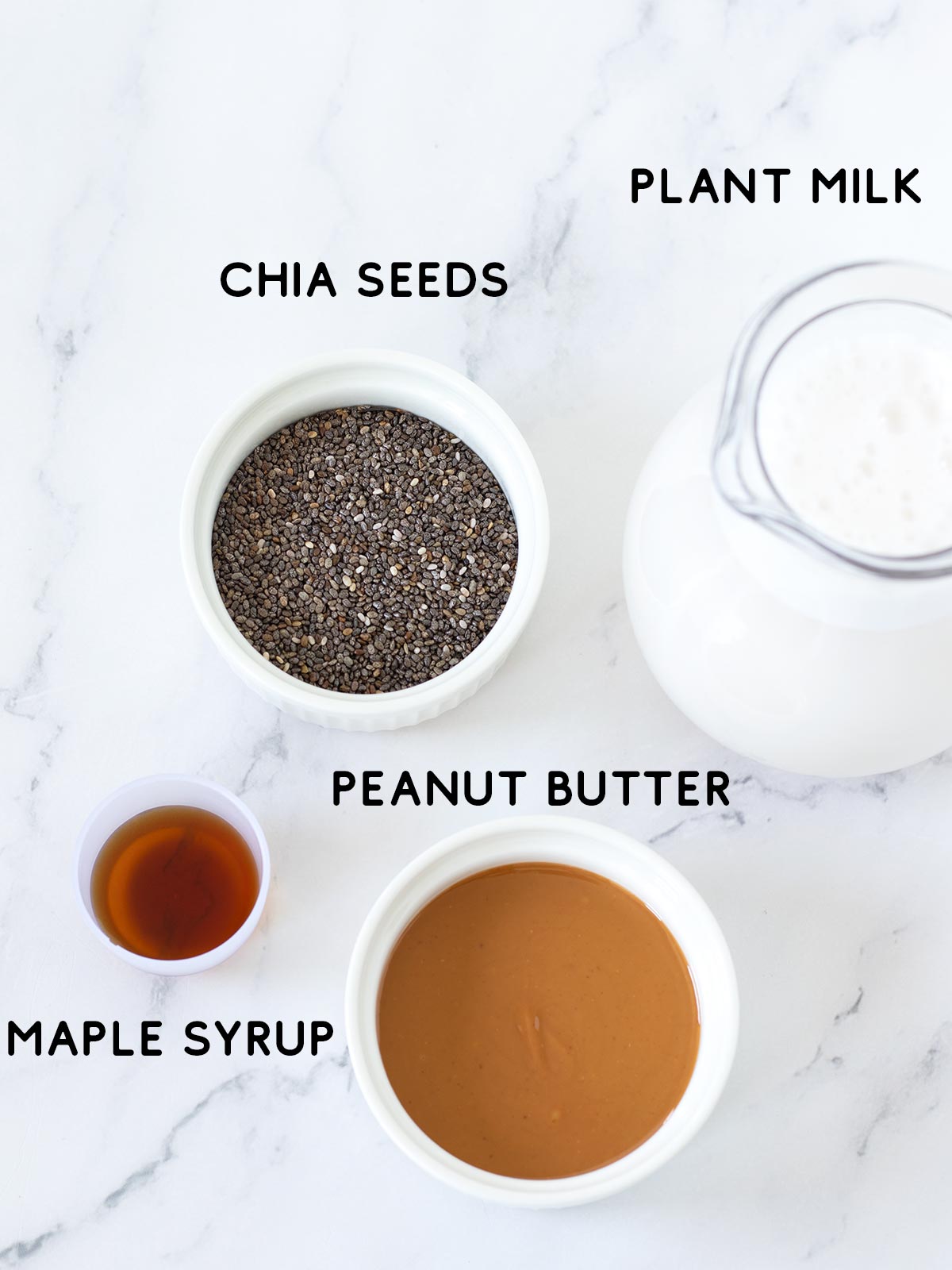 Ingredients for peanut butter chia pudding.