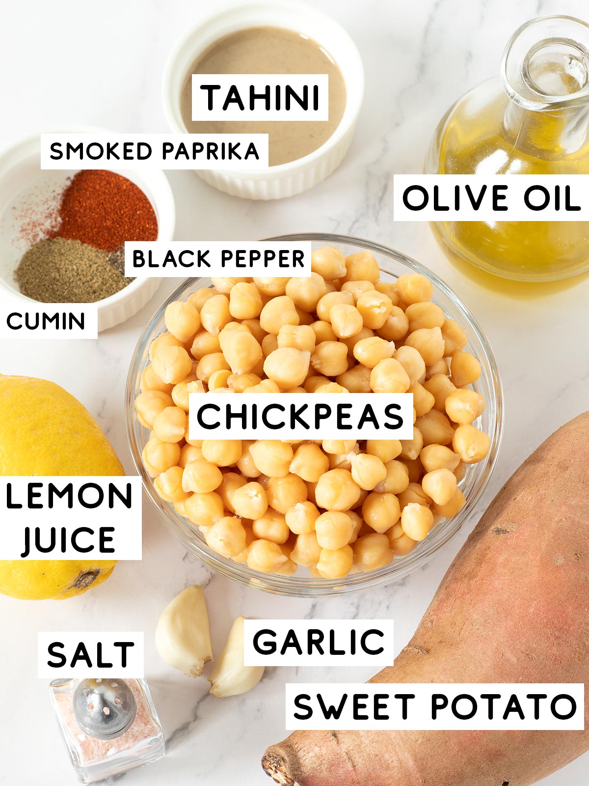Sweet potato hummus ingredients.
