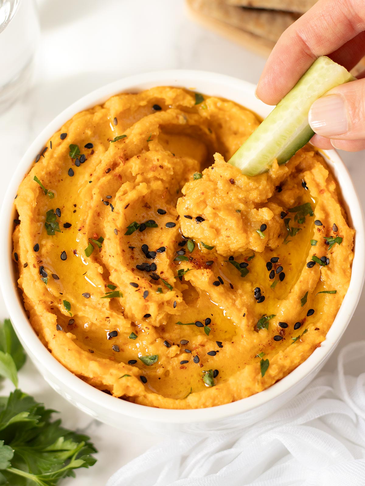 Sweet potato hummus dip.