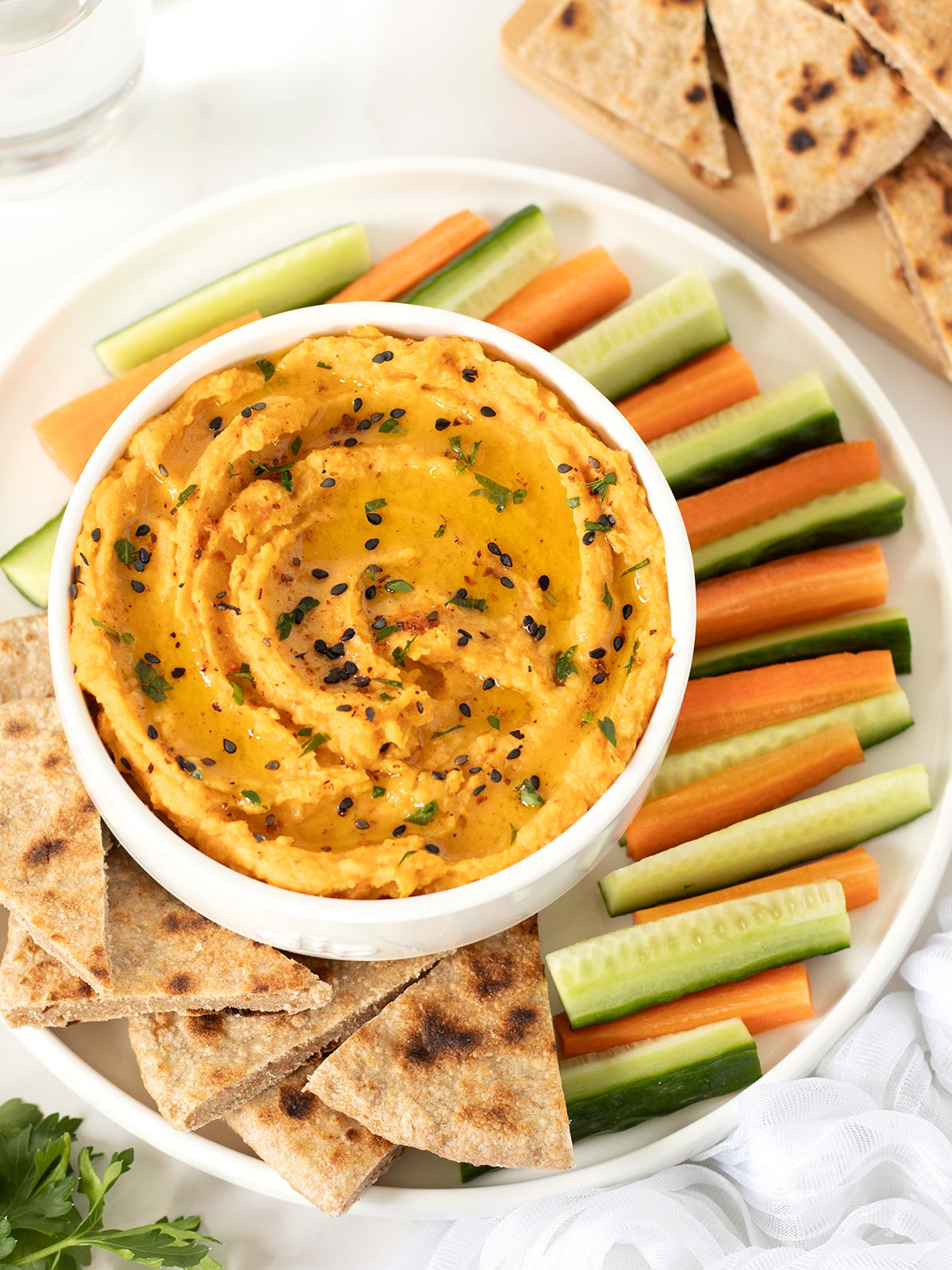 Sweet potato hummus (vegan).