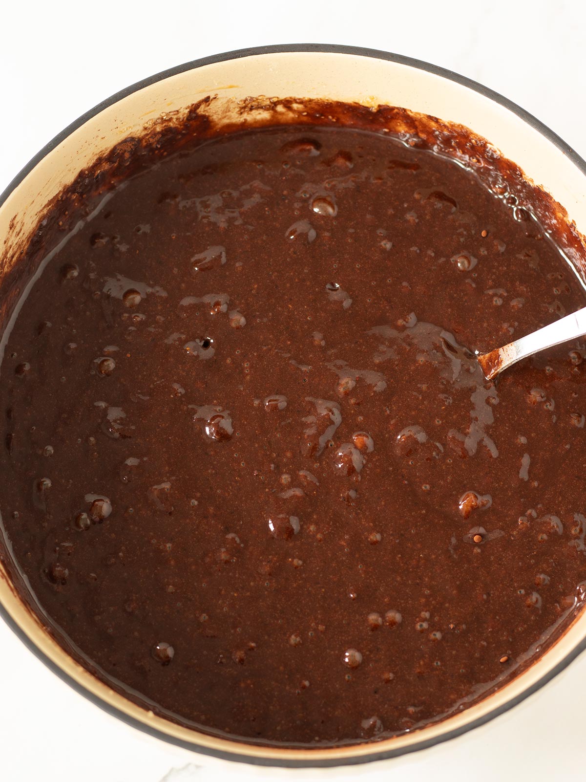Batter for vegan chocolate banana cake.
