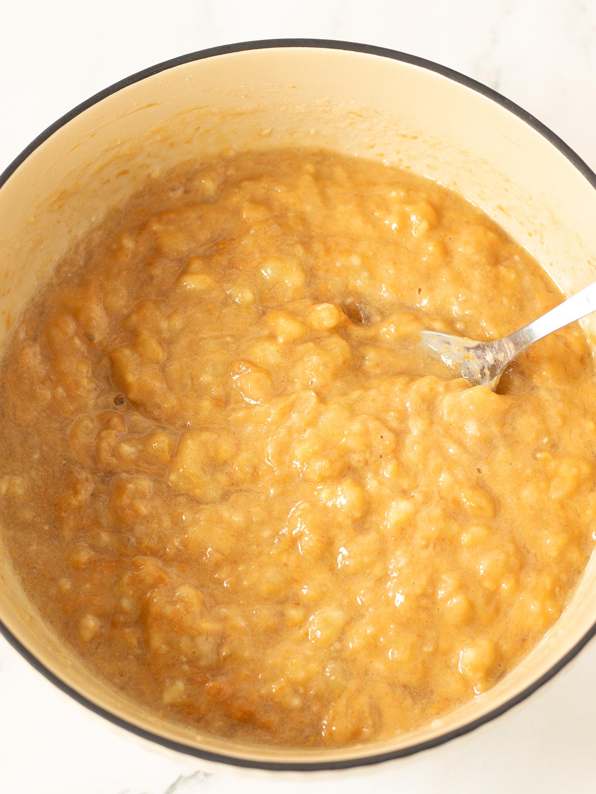 Wet ingredients for chocolate banana cake.