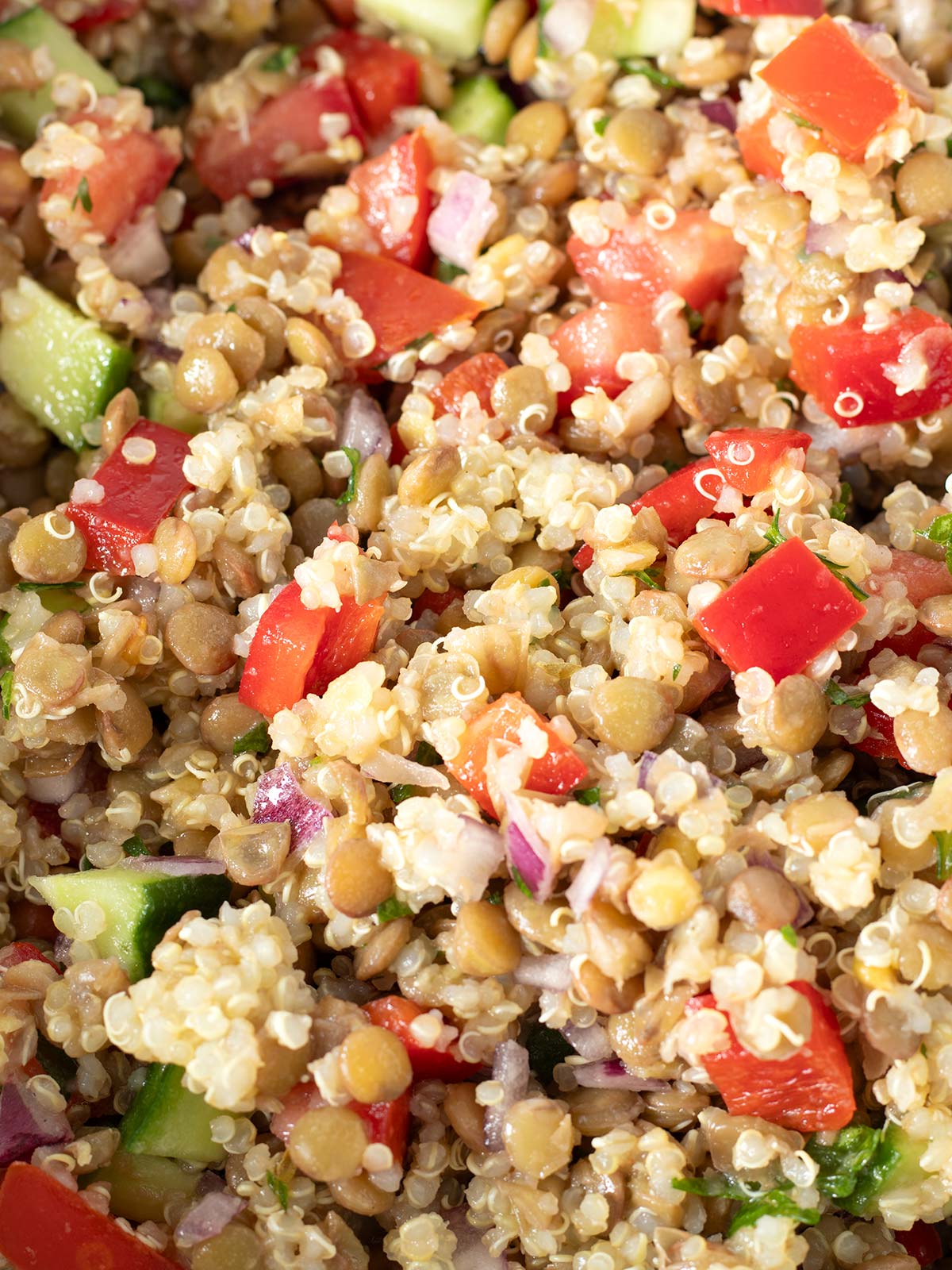 Protein packed quinoa lentil salad.