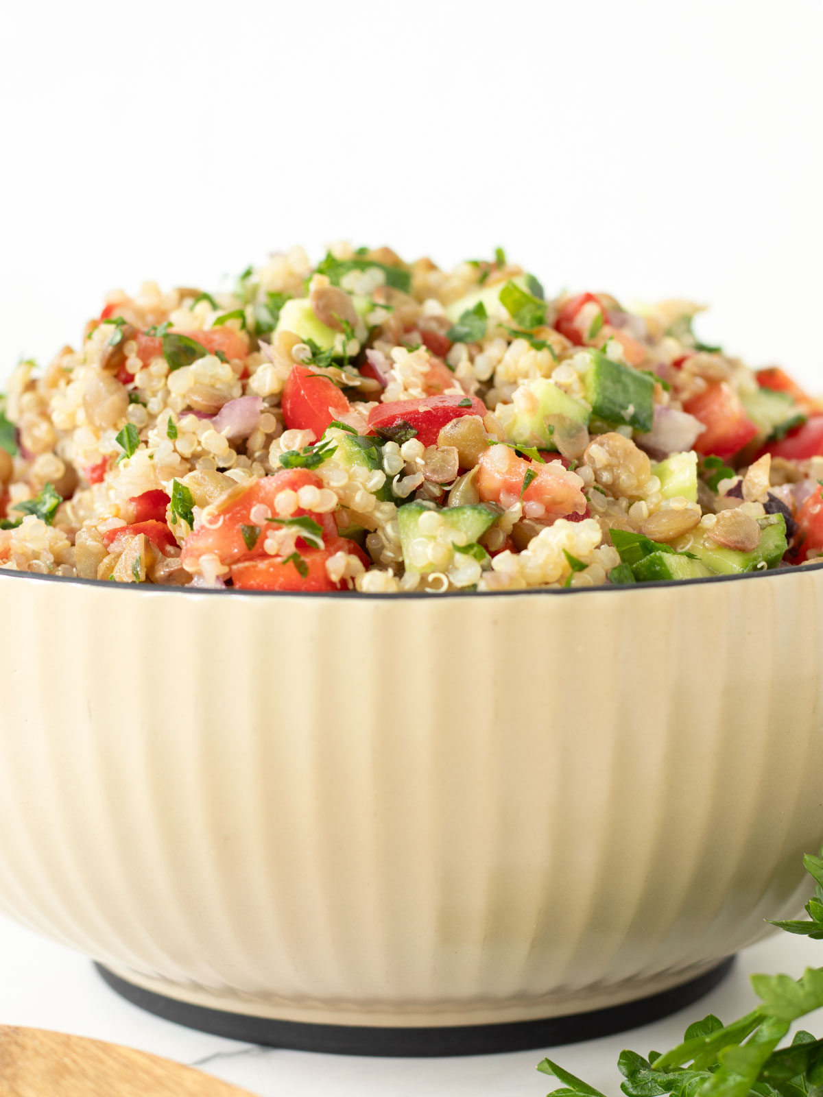High-protein quinoa lentil salad.