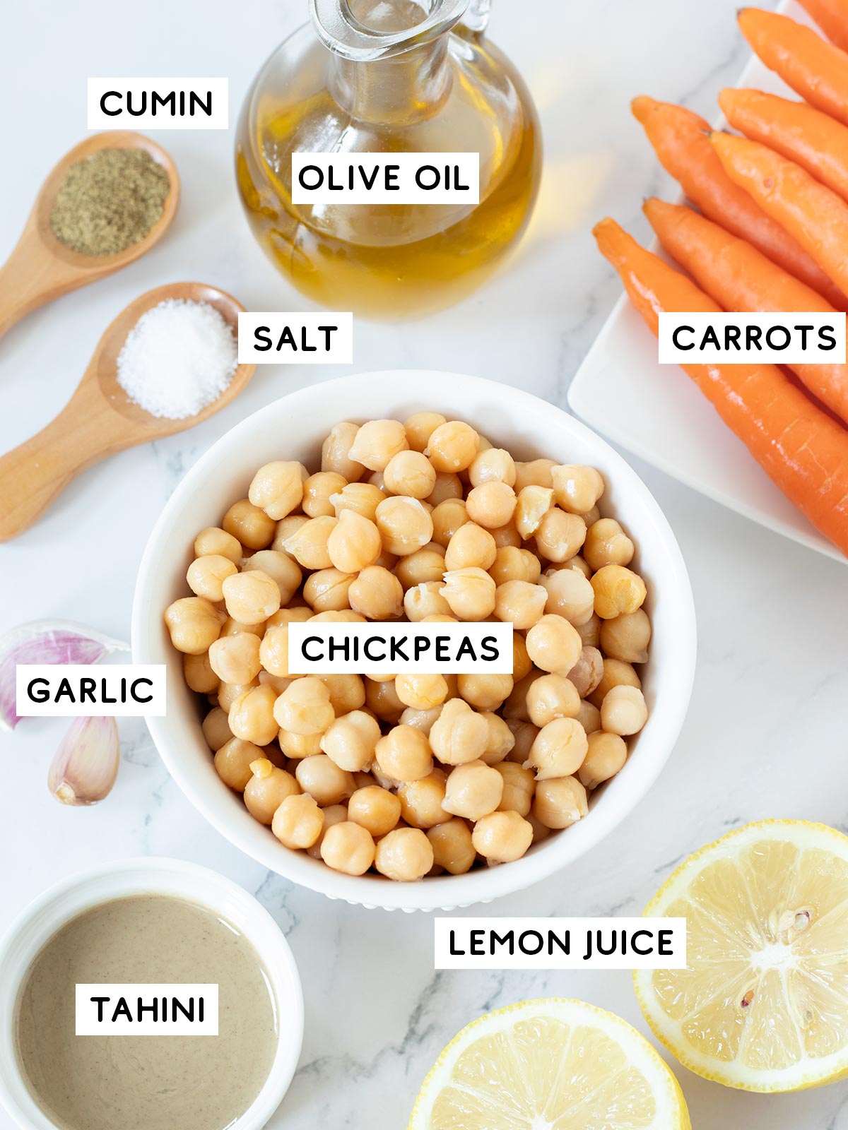 Ingredients for carrot hummus.
